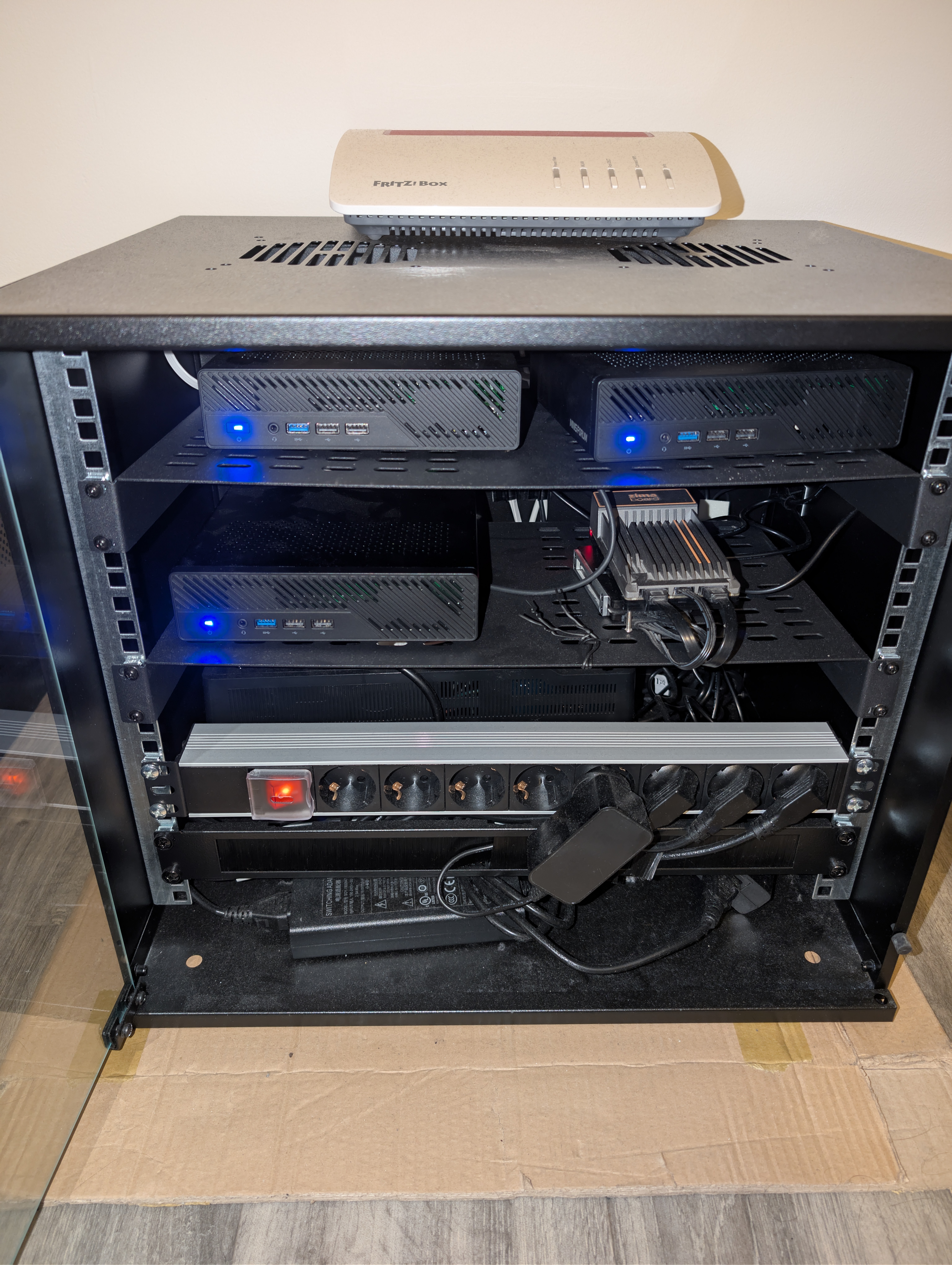 10-inch rack with the cluster nodes